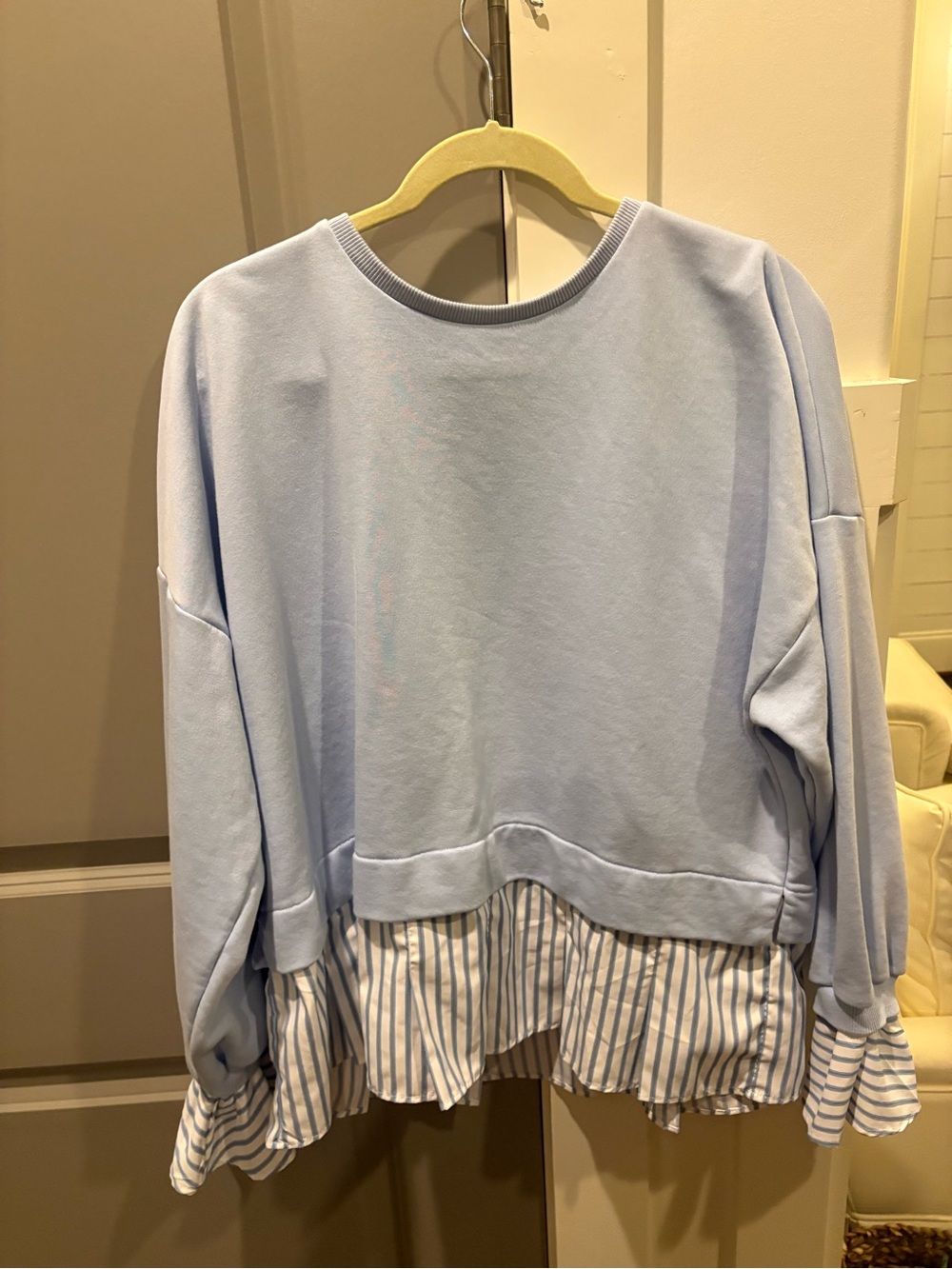 Maeve Light Blue Layered Ruffle Hem Sweatshirt